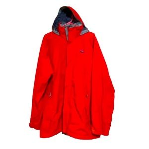 Patagonia Size L Gortex Red waterproof jacket with gray trim around jacket